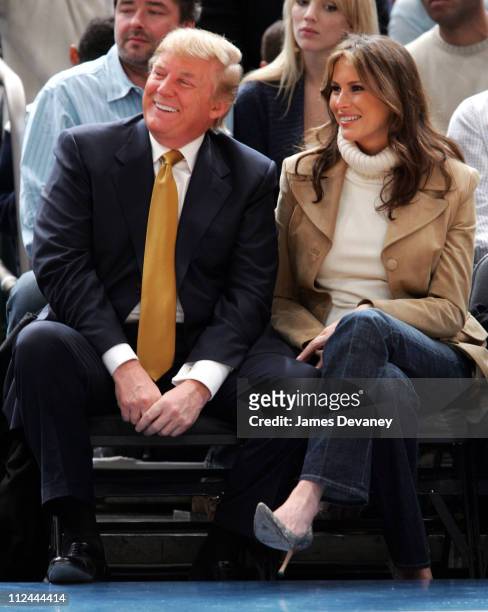 Donald Trump and Melania Trump during Celebrities Attend the Washington Wizards vs New York Knicks Game - November 4, 2005 at Madison Square Garden...