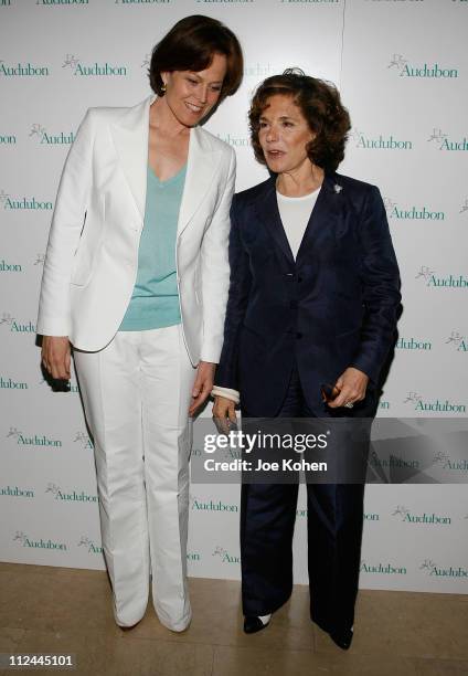 Actress Sigourney Weaver and Teresa Heinz Kerry arrive at the 5th annual national audubon society's at The Plaza Hotel on May 20, 2008 in New York...