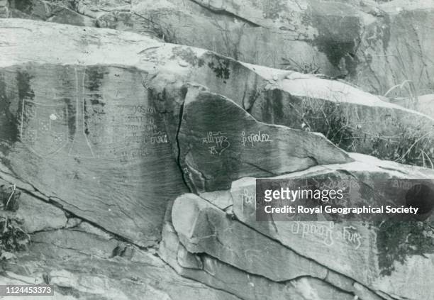 Old Portuguese inscription on rocks, Matadi, Matadi rock inscription. Portuguese inscriptions possibly from the Diago C�ão' expedition. From a...