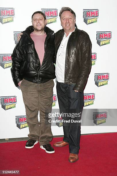 Shaun Ryder and Peter Hook of New Order during Shockwaves NME Awards 2007 - Red Carpet Arrivals at Hammersmith Palais in London, Great Britain.