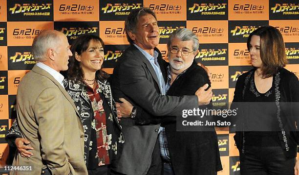 Producer Frank Marshall, actors Karen Allen, Harrison Ford, excutive producer/writer George Lucas and producer Kathleen Kennedy attend "Indiana Jones...