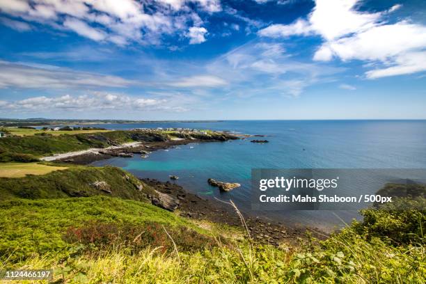 wide angle over the hill southwest coastal way isle of man - isle of man stock pictures, royalty-free photos & images