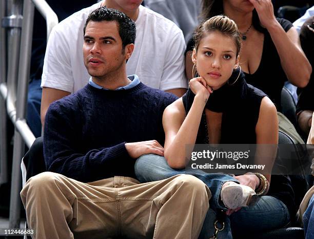 Cash Warren and Jessica Alba during Celebrities Attend Golden State Warriors vs New York Knicks Game - November 6, 2005 at Madison Square Garden in...