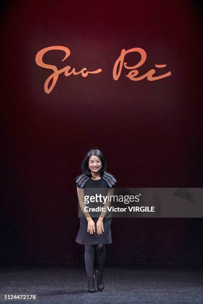 Fashion designer Guo Pei walks the runway during the Guo Pei Spring Summer 2019 show as part of Paris Fashion Week on January 23, 2019 in Paris,...