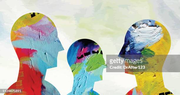 mental health concept horizontal - group people thinking stock illustrations