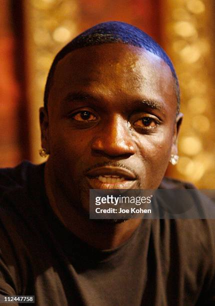 Recording artist Akon attends a press conference announcing his new musical and charity collaboration with Peter Buffett on June 11, 2008 at the...