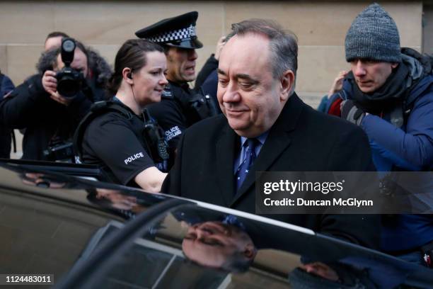 Alex Salmond, former First Minister of Scotland leaves Edinburgh Sheriff Court after being arrested and charged by police yesterday on January 24 in...