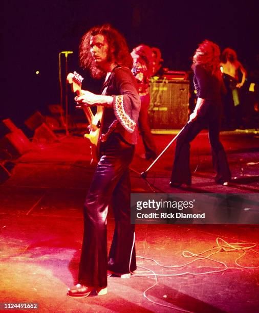 Ritchie Blackmore, Roger Glover, Jon Lord and Ian Gillan of Deep Purple perform at The Orange Bowl in Miami, Fl. On August 01, 1974