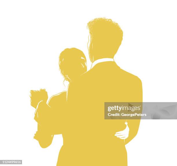 bride and bridegroom wedding first dance - fond orange stock illustrations