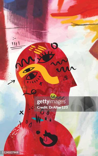 ilustraciones, imágenes clip art, dibujos animados e iconos de stock de salud mental vertical - pintura producto artístico