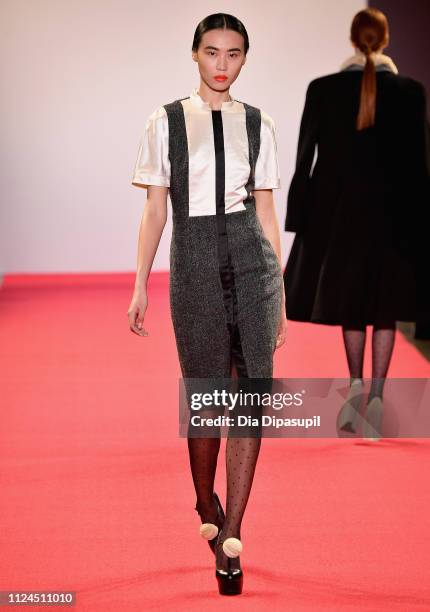 Model walks the runway for the Chocheng fashion show during New York Fashion Week: The Shows at Gallery II at Spring Studios on February 12, 2019 in...