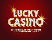 Vector luxury label Lucky Casino. Royal Alphabet Letters, Numbers and Symbols