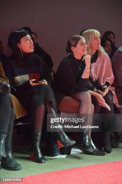 Michelle Song and Genevieve Padalecki attend the CHOCHENG Fall-Winter 2019 Collection front row during New York Fashion Week: The Shows at Gallery II...