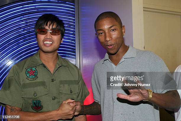 Neptunes' Chad Hugo and Pharrell Williams during "Neptunes Present...Clones" Album Signing in New York City on August 19, 2003 at Tower Records,...