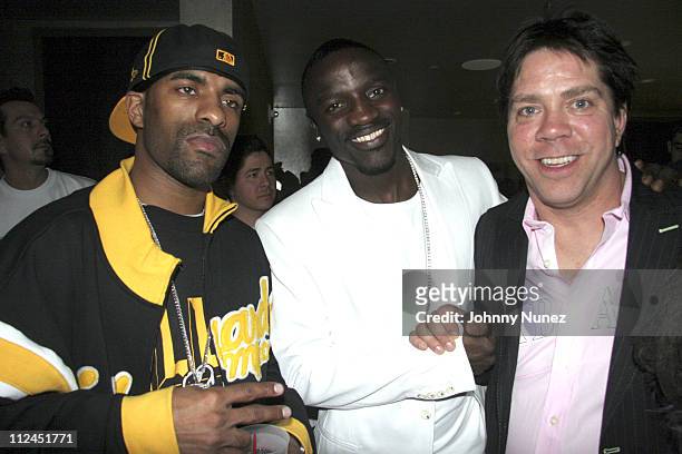 Clue, Akon and Andy Hilfiger during Phat Farm Party for Magic 06 - February 22, 2006 at Palm Hotel Hard wood Suite in Las Vegas, Nerevada, United...