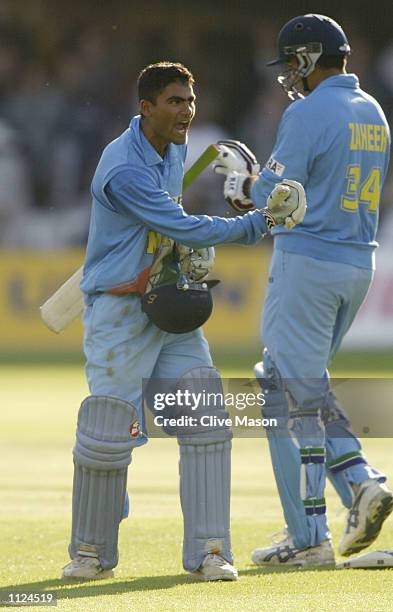 Mohammad Kaif of India celebrates their win during the match between England and India in the NatWest One Day Series Final at Lord's in London,...