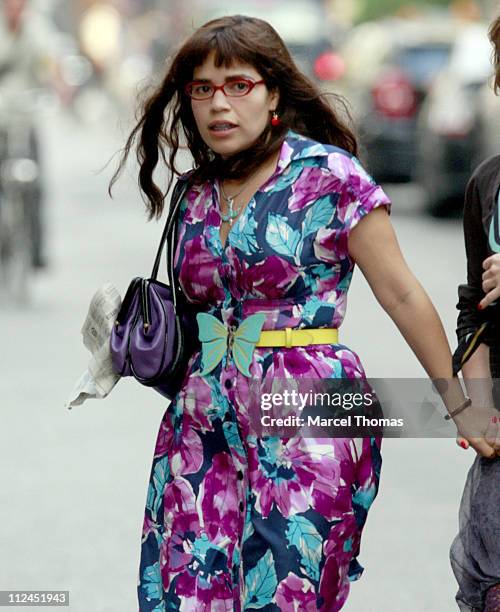 Actress America Ferrera on location for "Ugly Betty" on the streets of Manhattan on July 9, 2008 in New York City.