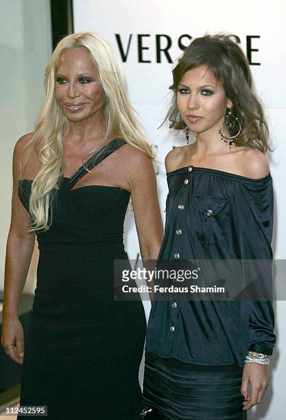 Donatella Versace and Allegra Beck during Elle Magazine -21st Birthday - Outside Arrivals at Versace Store in London, Great Britain.