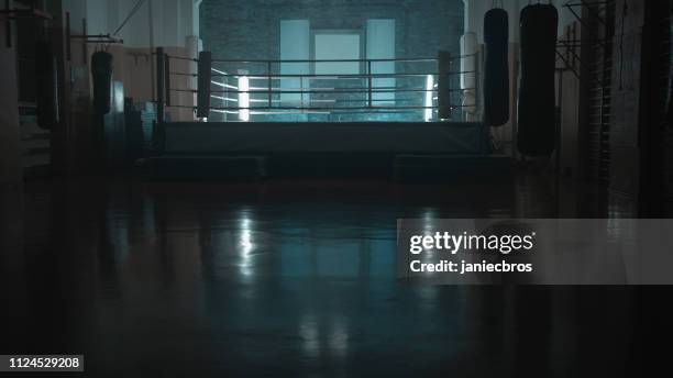 box training interior. boxing ring in background - boxing gym stock pictures, royalty-free photos & images