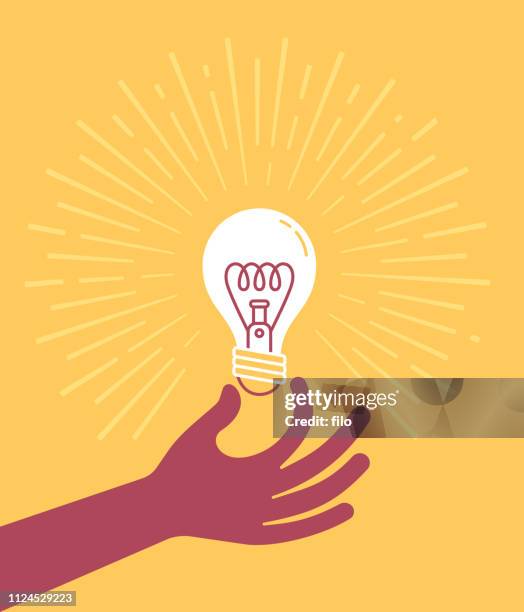 hand holding lightbulb - hand illustration stock illustrations