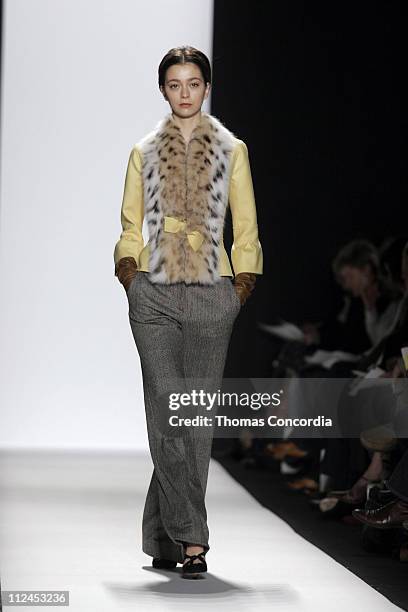 Morgane Dubled wearing Carolina Herrera Fall 2005 during Olympus Fashion Week Fall 2005 - Carolina Herrera - Runway at The Tent, Bryant Park in New...