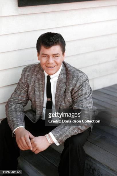 Rock and Roll singer Ritchie Valens poses for a photo during the filming of 'Go, Johnny, Go!' on January 20, 1959 in Los Angeles, California.