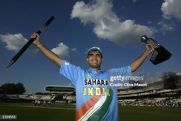 Captain Saurav Ganguly of India with the Trophy during the match between England and India in the NatWest One Day Series Final at Lord's in London,...