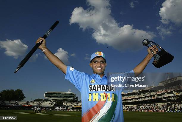 Captain Saurav Ganguly of India with the Trophy during the match between England and India in the NatWest One Day Series Final at Lord's in London,...