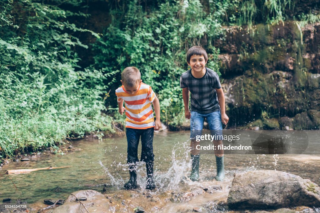 Children playing in a river