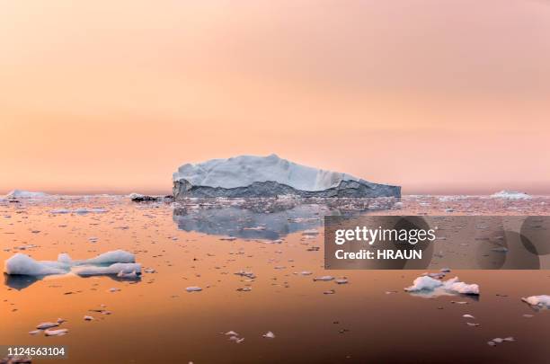 iceberg sur mer magnifique au coucher du soleil - arctique photos et images de collection