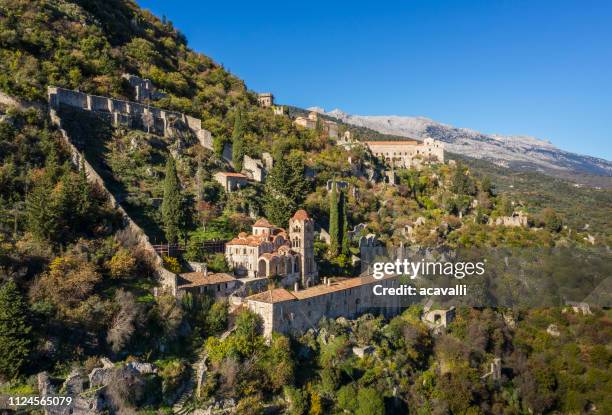 old castle ruins on a mountain - laconia stock pictures, royalty-free photos & images