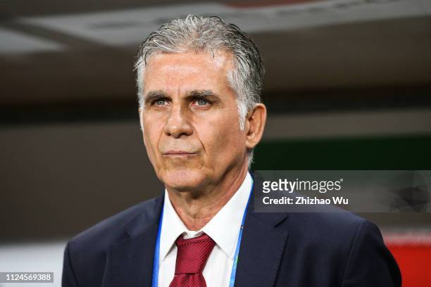 Carlos Quieroz coach of Iran in action during the AFC Asian Cup quarter final match between China and Iran at Mohammed Bin Zayed Stadium on January...