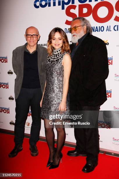 Francesco Miccichè, Valeria Bilello and Diego Abatantuono attend "Compromessi Sposi" photocall on January 24, 2019 in Rome, Italy.