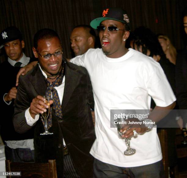 Andre Harrell and Sean "P.Diddy" Combs during Sean "P. Diddy" Combs' Surprise 35th Birthday Party at Figa in New York City, New York, United States.