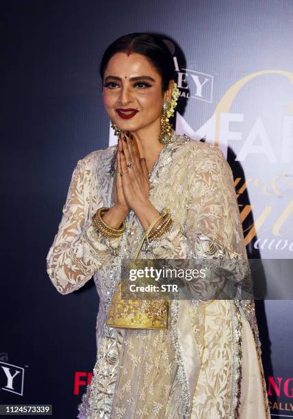 Indian Bollywood actress Rekha attends the Filmfare Glamour and Style Awards ceremony in Mumbai on February 12, 2019.