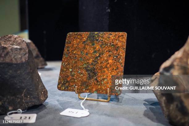 Picture taken in Tours, central France on February 5, 2019 shows a carbon meteorite, part of the French meteorite hunter Gerard Merrier's collection...