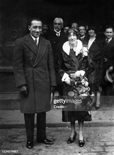 Picture dated 1930 of test pilot Adrienne Bolland during her wedding with ex aviator Ernest Vinchon called Toto Vinchon. Bolland was the first woman...