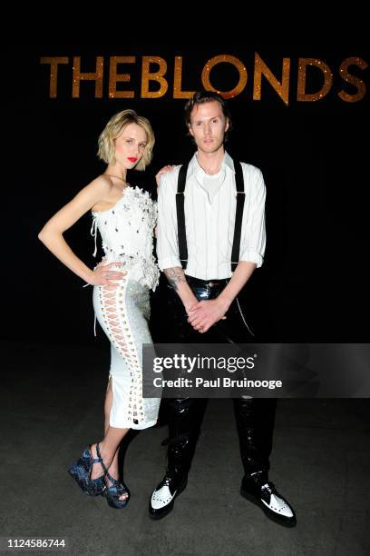 Tessa Hilton and Barron Hilton II attend the The Blonds front row during New York Fashion Week: The Shows at Gallery I at Spring Studios on February...
