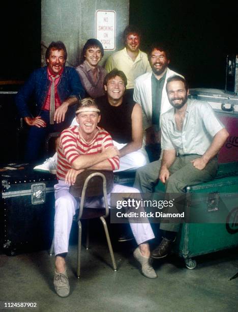 Chicago pre-concert backstage photo shoot. Back row: James Pankow, Walt Parazaider, Lee Loughnane, Bill Champlin , Robert Lamm , Danny Seraphine and...