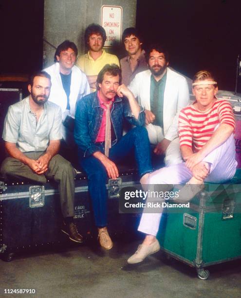 Chicago pre-concert backstage photo shoot. L/R: Danny Seraphine, Robert Lamm, Lee Loughnane, James Pankow , Walt Parazaider, Bill Champlin and Peter...