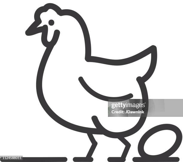 farm and agriculture chicken with egg flat simple outline line art design icon - hen stock illustrations