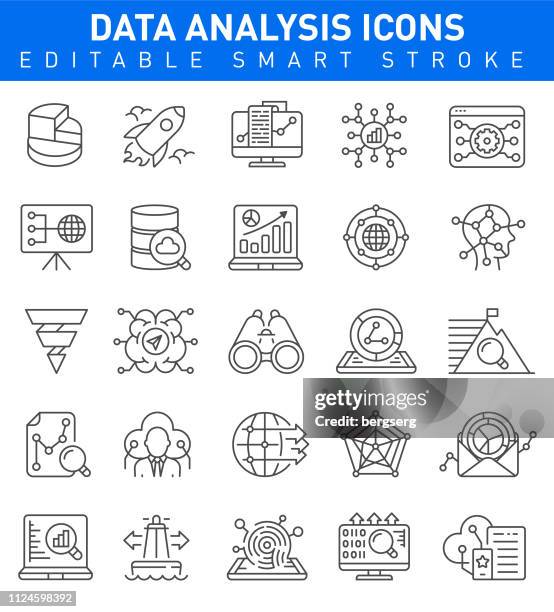 data analysis icons. editable stroke - funnel infographic stock illustrations