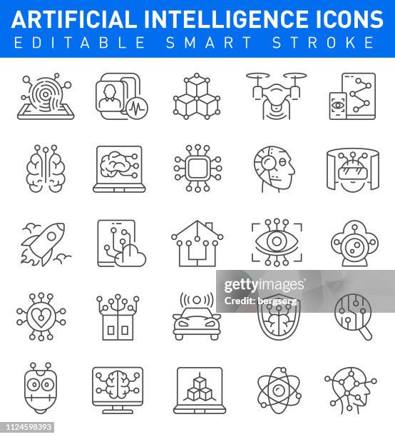 artificial intelligence icons. editable stroke - smart home technology stock illustrations