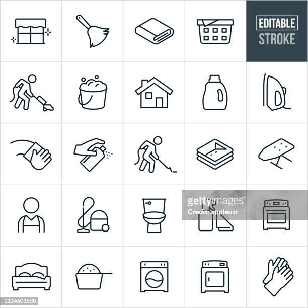 illustrations, cliparts, dessins animés et icônes de nettoyage ligne icons - stroke modifiable - domestic chores