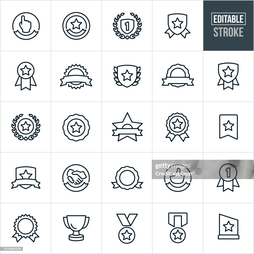 Awards And Ribbons Line Icons - Editable Stroke