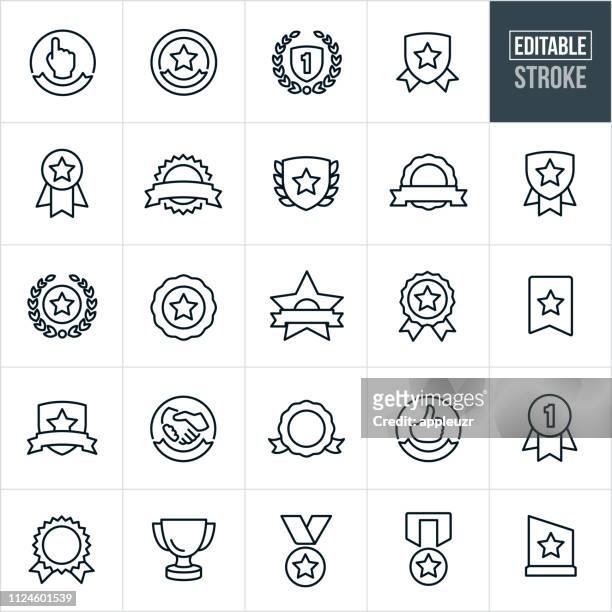 awards and ribbons line icons - editable stroke - trophy award stock illustrations