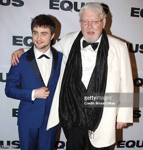 Daniel Radcliffe and Richard Griffiths pose at The Opening Night After Party for "Equus" on Broadway at Pier 60 on September 25, 2008 in New York...