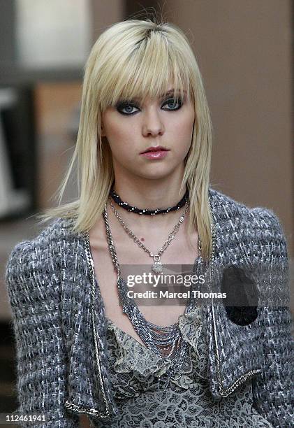 Actress Taylor Momsen seen on the set of the TV show "Gossip Girls" in midtown Manhattan on September 30, 2008 in New York City.