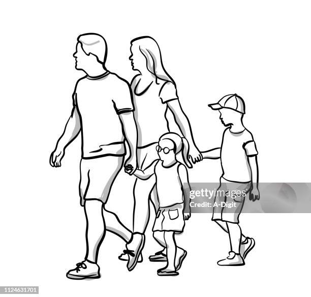 stockillustraties, clipart, cartoons en iconen met kinderen die hand in hand te steken - gray shorts