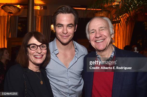Gwynne Gilford, Chris Pine and Robert Pine attend the after party for the premiere of TNT's "I Am The Night" on January 24, 2019 in Los Angeles,...